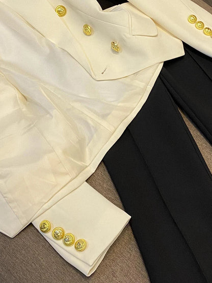 Business Commute Style Women's Long Sleeve Double-Breasted Suit Slim Fit Waist-Cinching Outerwear Fashion D9986