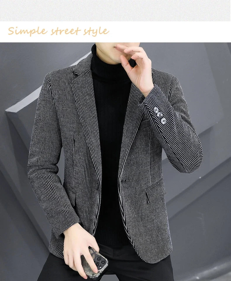 Blazer Autumn/Winter Golden Sable Velvet and Cotton Thickened Thermal Small Suit Fashion Business Men's Slim Blazer