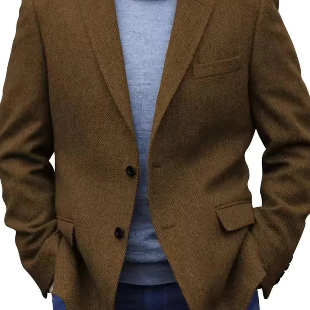 Men's Brown Herringbone Tweed Blazer XS-6XL Single Breasted Notch Lapel Formal Business Wedding Prom Jacket Wool Tuxedo Coat