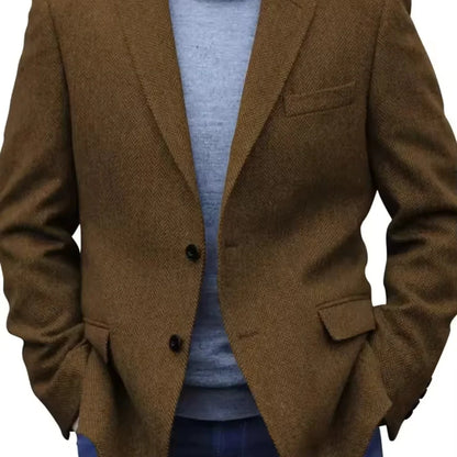 Men's Brown Herringbone Tweed Blazer XS-6XL Single Breasted Notch Lapel Formal Business Wedding Prom Jacket Wool Tuxedo Coat