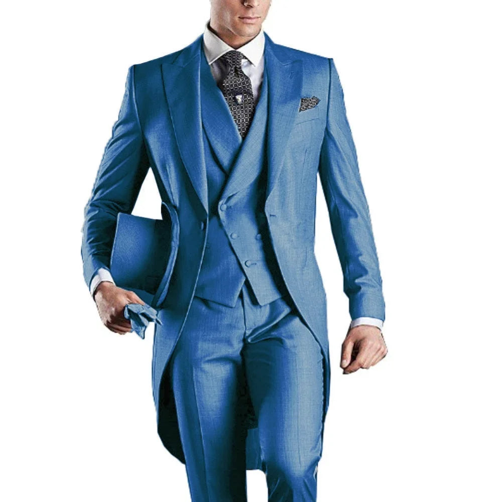 Men's Monochromatic Tuxedo Set Business Smoking Wedding Dress Blazer Jacket Vest Pants 3-Piece Suit for Formal Occasions