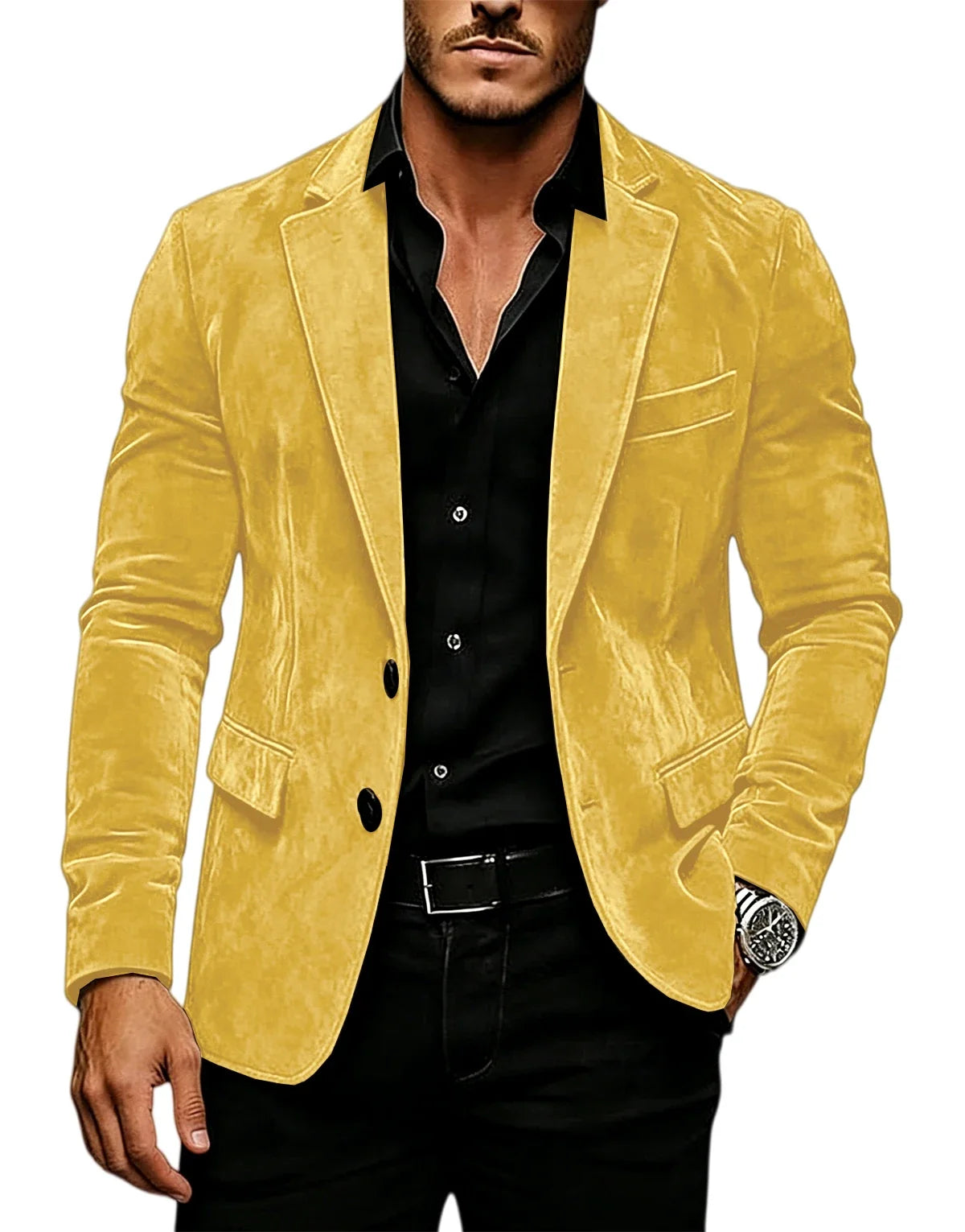 Luxury Men's Suede Texture Blazer Notched Lapel Slim Fit 2 Button Sport Coat Business Casual Formal Wedding Party Suit Jacket