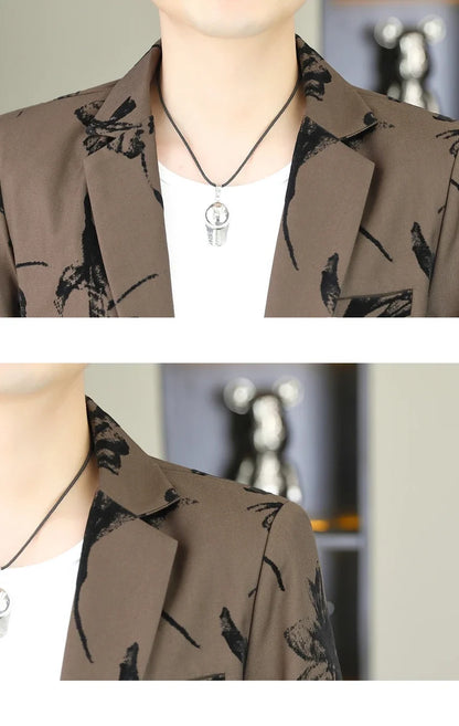 Blazer Men's Fashion Gentleman Business Outdoor Travel Print Wedding Slim-fit Korean Trend Handsome Youth Casual Blazer