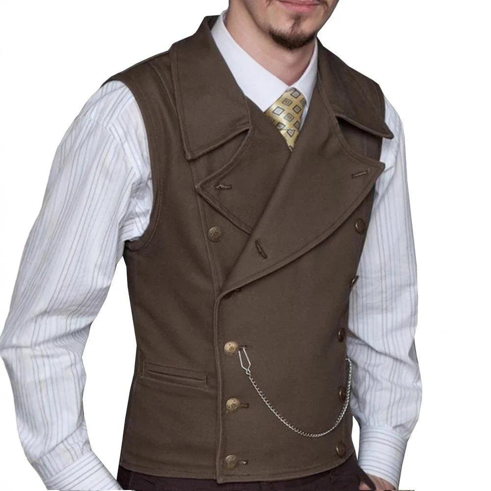 Men's Double Breasted Waistcoat – Solid Color Formal Vest for Weddings & Events