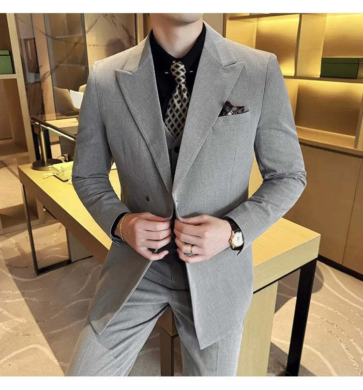 Men's 3-Piece Slim Fit Suit Set – Jacket, Vest & Pants for Wedding, Prom & Business