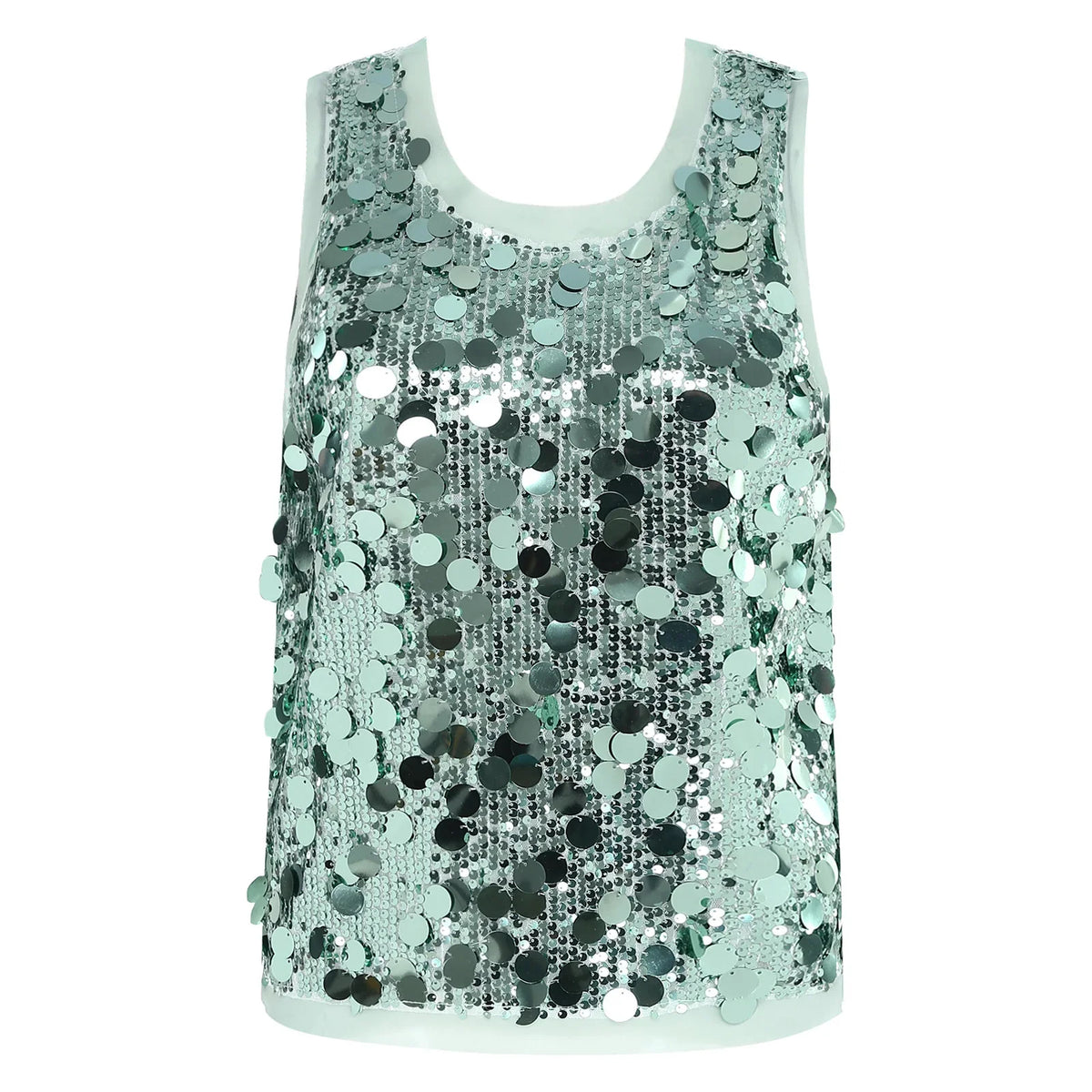 Women's Sleeveless Top Sequins Loose Vest Disco Costume Tank Top Nightclub Fashion Streetwear Shiny Clubwear Rave Party Outfit
