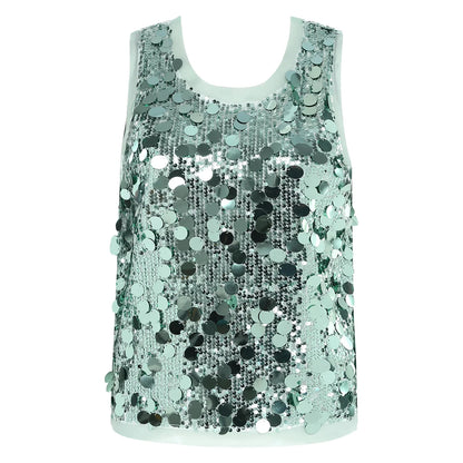 Women's Sleeveless Top Sequins Loose Vest Disco Costume Tank Top Nightclub Fashion Streetwear Shiny Clubwear Rave Party Outfit