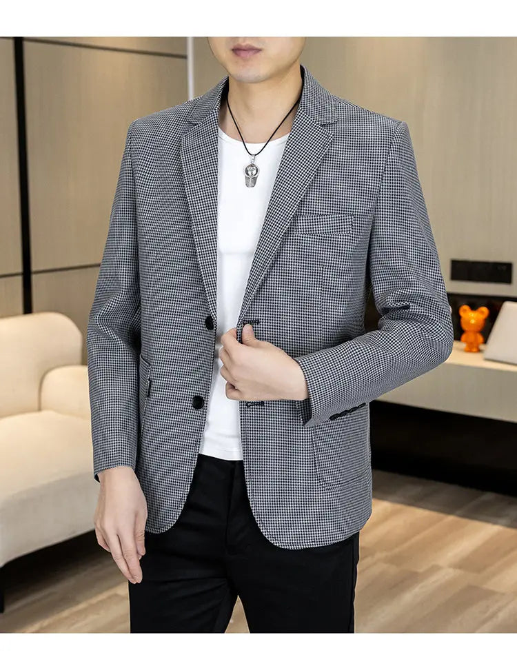 Men's Smart Casual Blazer Single Breasted Slim Fit Solid Color Spring Autumn Jacket