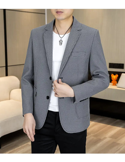 Men's Smart Casual Blazer Single Breasted Slim Fit Solid Color Spring Autumn Jacket