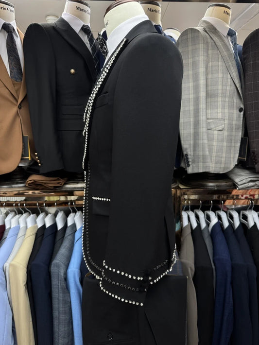 New Arrival Suit Set 3 Pieces For Man Banquet Dancing Wear Stylish Gorgeous Beaded Peak Lapel Men's Suits Wedding Groom Sets