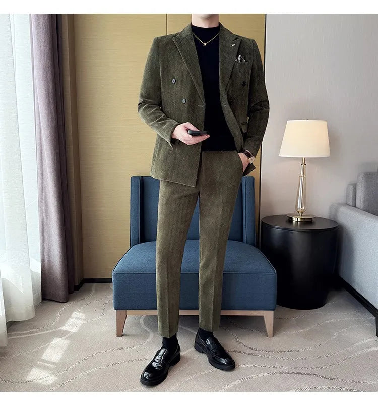 2025 Winter Woolen Men's Wedding Groom Suit Double Breasted Suit 3 Piece Set Business Casual Office Work Party Prom Dress Suits