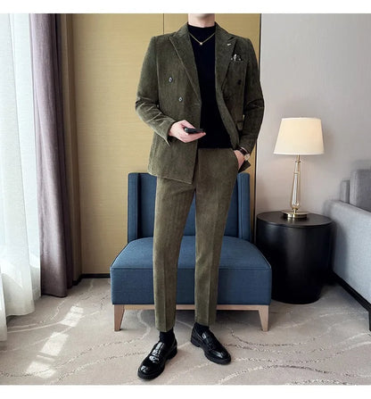 2025 Winter Woolen Men's Wedding Groom Suit Double Breasted Suit 3 Piece Set Business Casual Office Work Party Prom Dress Suits