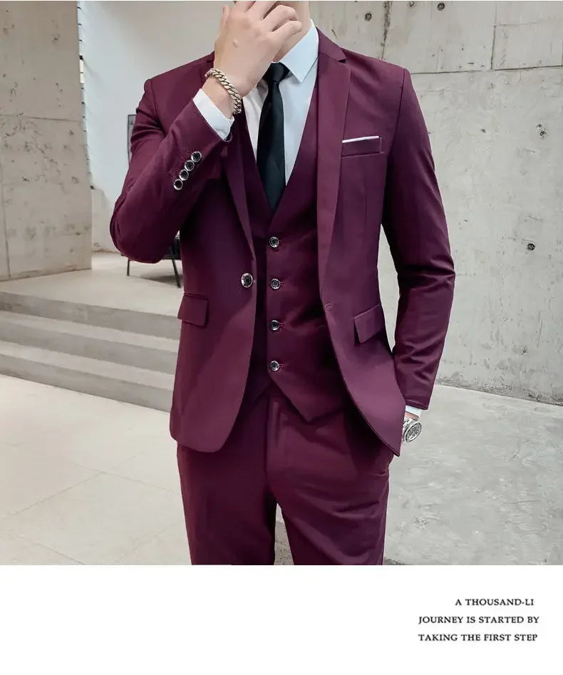 Men's Three-Piece Formal Suit – Slim Fit Business Dress Suit for Men