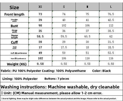 Winter 202 Women's Leather Look Suit Jaet Faionable Commute Sle Long Sve Single Button Closure Regular Length Coat