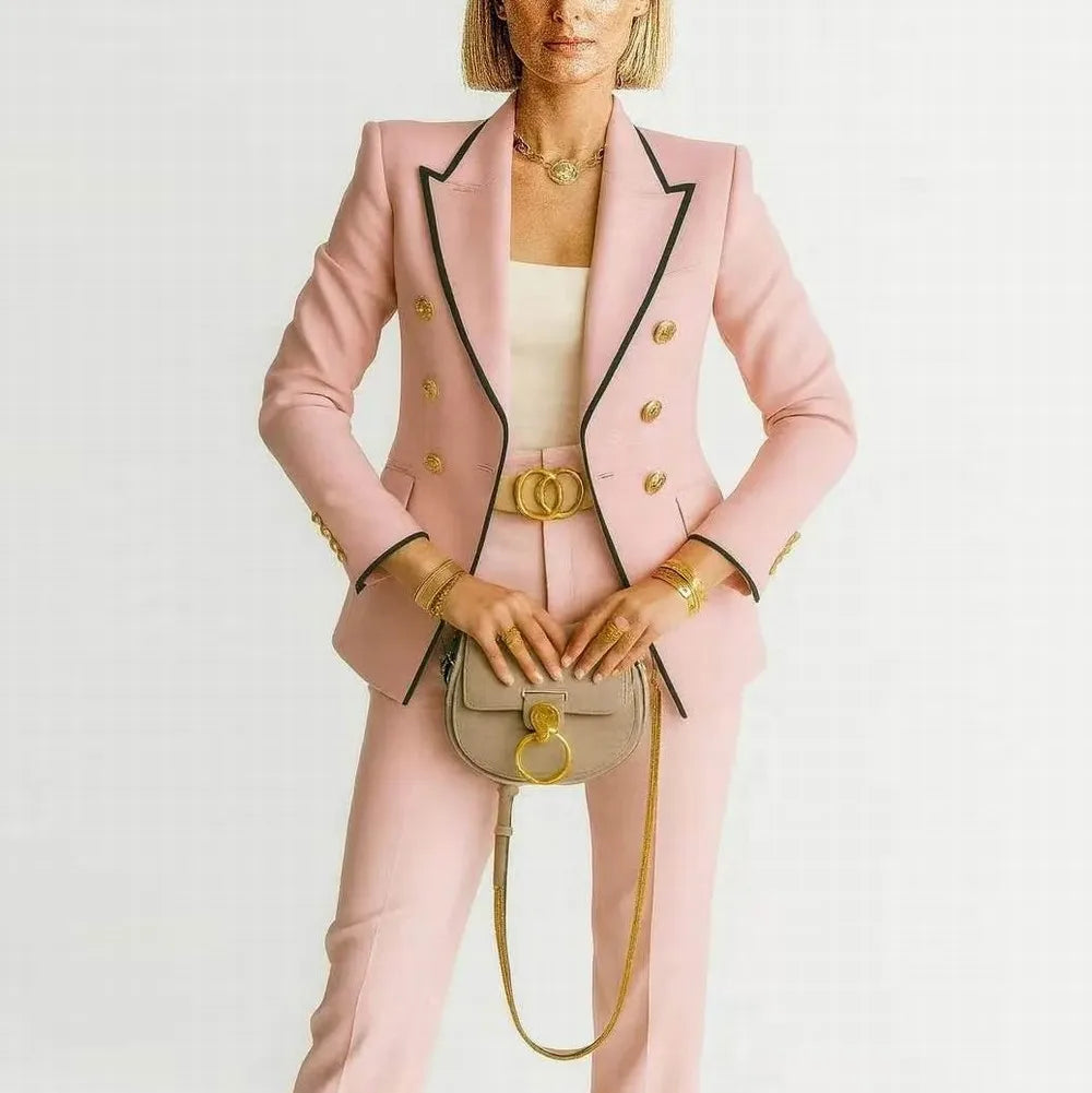 Pink And Black Formal Business Women Suit Wedding Party Prom Ladies Mother Girl Tuxedos Costume 2 Piece Set Jacket Pants