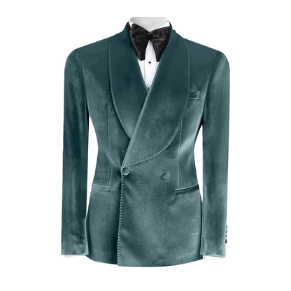 Formal Velvet Men's Suits Blazer Double Breasted Jacket 1 Piece Elegant Slim Fit Male Clothing Wedding Men Business Casual Coats