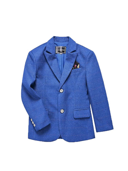 Gentleman Kids Blue 4Piece/Set Jacket Vest Pants Bowtie Photograph Suit Boys Piano Dress Children Graduation Performance Costume