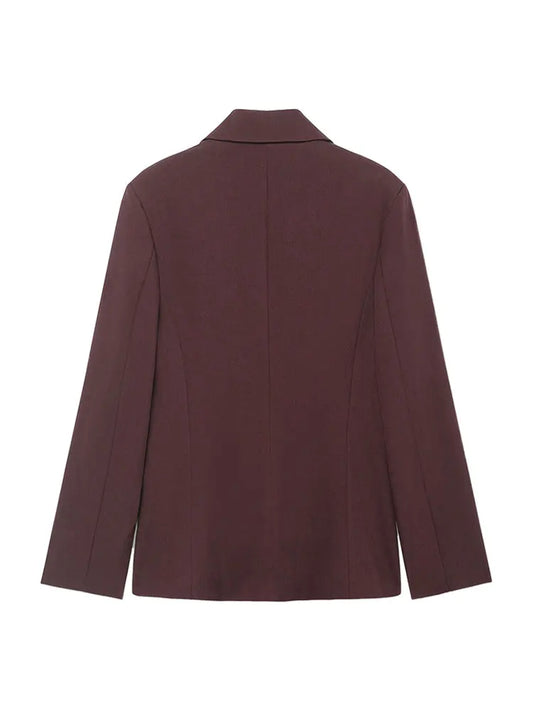 Women's Solid Color Blazer Coat Long Sleeve Casual Outerwear with Pockets Chic Office Wear Top