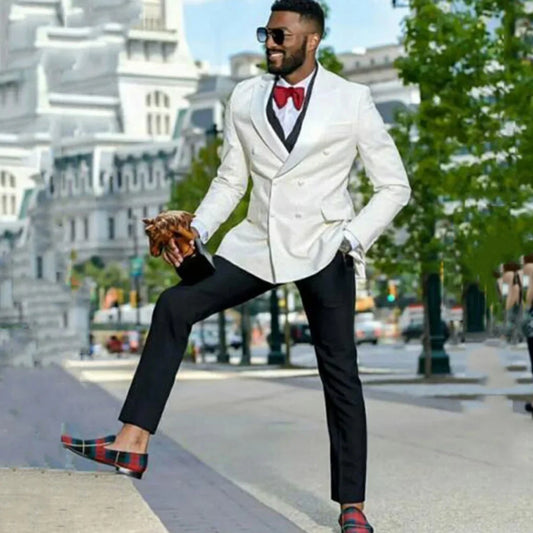 Ivory Double Breasted Men Suits for Wedding Slim Fit Bridegroom Tuxedo Formal Prom Custom Blazer 3 Piece Jacket Vest with Pants