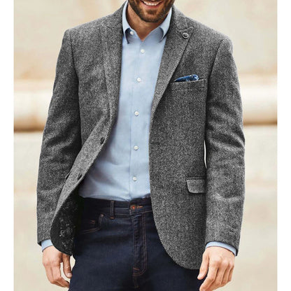 Fashion Men's Herringbone Blazer Classic Notch Lapel Jacket Elegant Slim Fit Fashion Simple Casual Business Outerwear