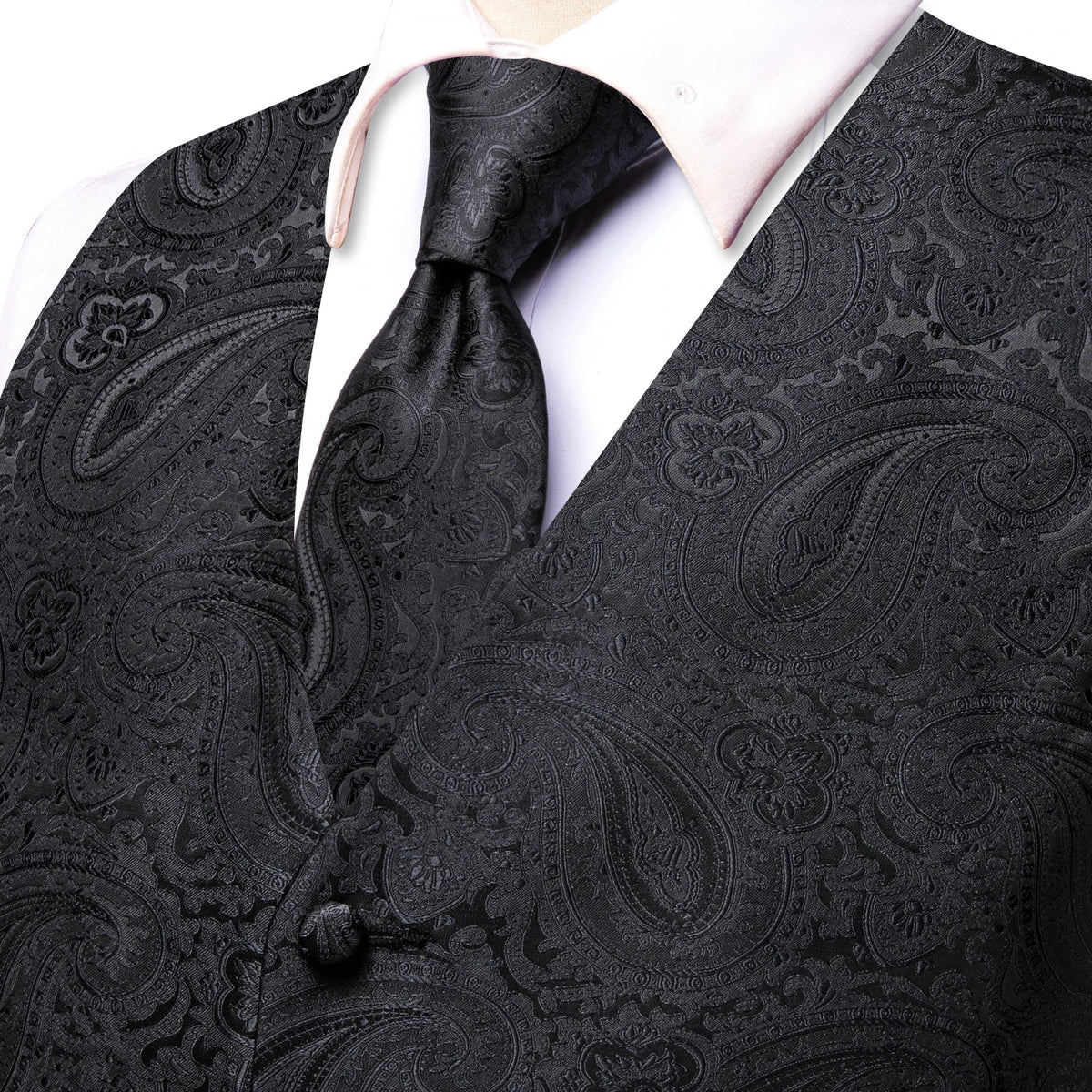 Men's Vest 4-Piece Set Golden Paisley Floral Formal Waistcoat for Wedding & Party