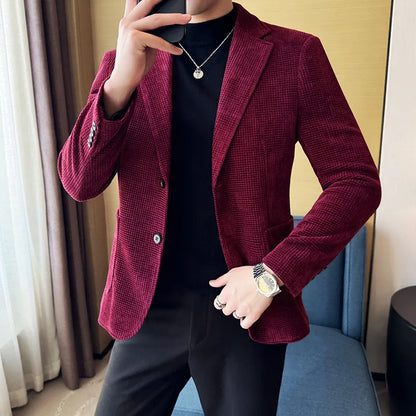 Autumn Winter New Chenille Velvet Suit Jacket Men's Casual Business Fashion Formal Party Coats  Tailcoat Men's Clothing 4XL-M