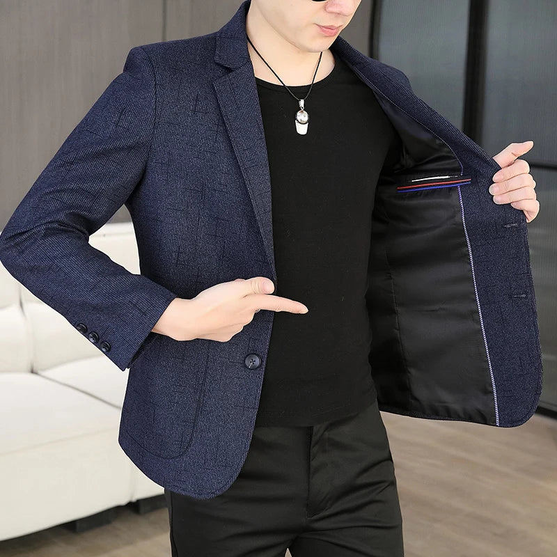 Blazer Men's Fashion Business Outdoor Travel Solid Color Trendy Wedding Youth Slimming Versatile Casual High Formal Wear Blazer
