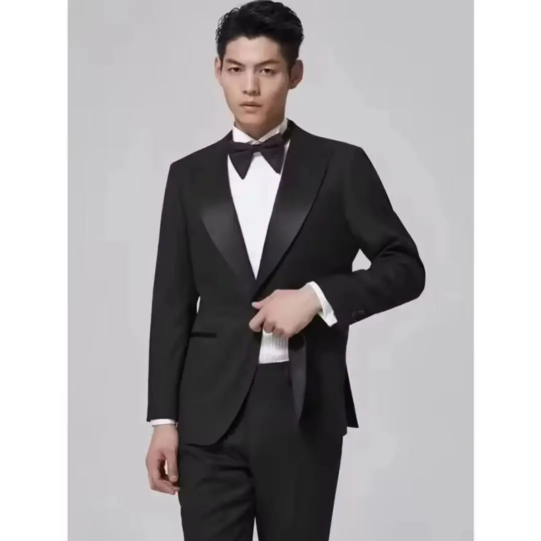Men's Black Slim Fit 2-Piece Formal Suit Lapel Sports Jacket with Pants for Party Dance Business Wedding