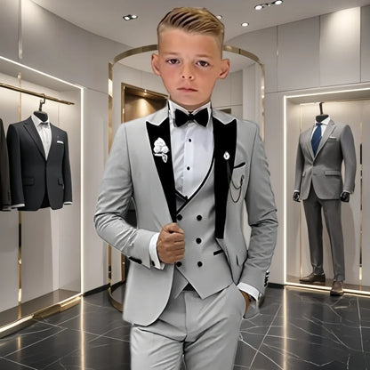 Boys 4-Piece Formal Suit Set – Slim Fit Blazer, Vest, Pants & Bow Tie for Weddings & Graduations