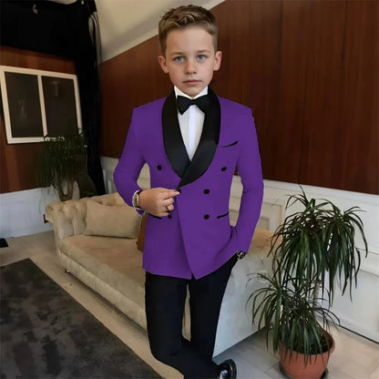 Double Breasted Kids Tuxedo 2 Pieces Holiday Outfit,High Quality Shawl Lapel Boys Suits Weddin Wear,Plus Size Suit Set