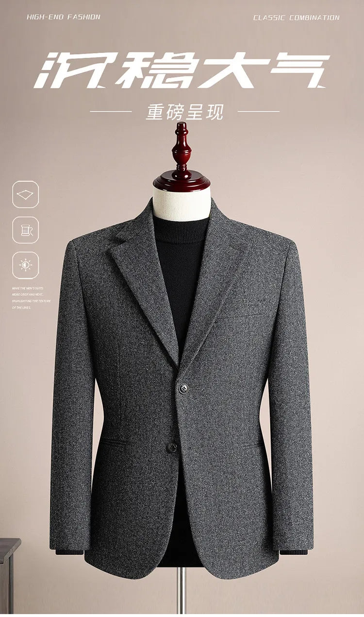 Autumn Winter Thicken Warm 50% Woolen Men Suit Jacket Retro Style Fashion Business Slim Fit Casual Wedding Groom Coats Tailcoat