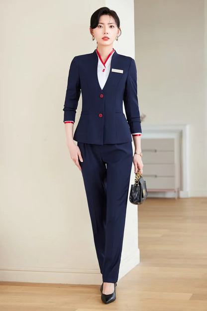 2024 fashionable professional womens clothing. Two-piece long-sleeved suit + pants. High quality slim fit womens business