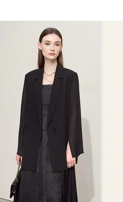Women's Coat Autumn Autumn Fashion Turned Over Collar Color-block Spliced Fabric Casual Loose Blazers For Woman 12641083