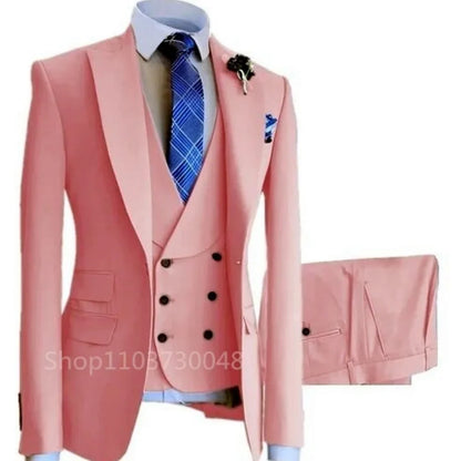 High-End Slim Fit 3 Pcs Set Formal Wedding Suits for Men Casual Business Groom Tuxedos with Jacket Vest Pants for Party Prom