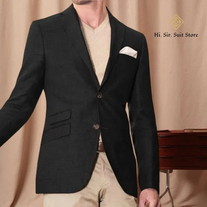 Men's Linen Blazer Jacket Business Two-Button Casual Sports Coat Slim-Fit Wedding Suits Formal Wear High-End Mens Suit Party