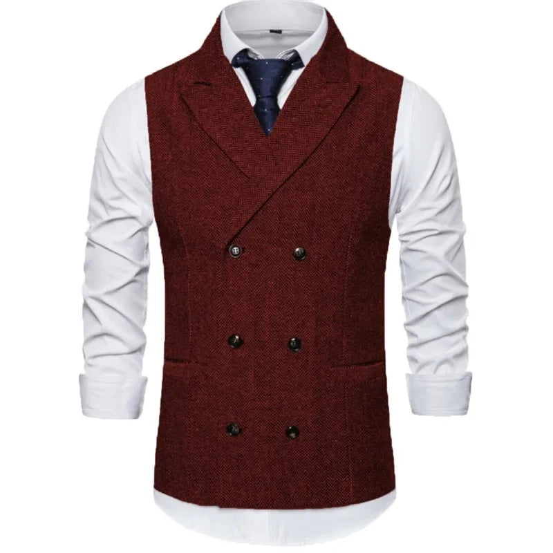 Men's Vest Double Breasted Herringbone Waistcoat for Weddings & Business Formal