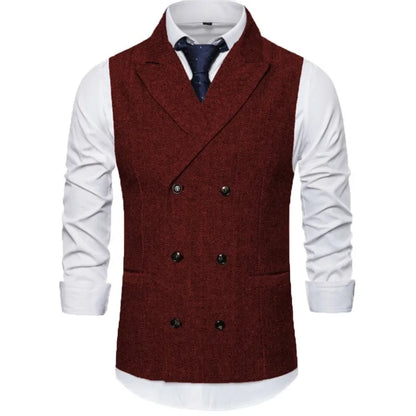 Men's Vest Double Breasted Herringbone Waistcoat for Weddings & Business Formal