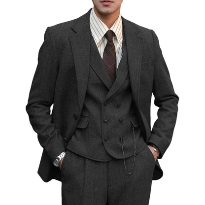 Hot Sale Men's Three-Piece Suit Herringbone Slim-Fit Business Casual 3 Piece Set Banquet Wedding Suit Formal Blazer Dress Jacket