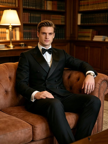 2 Pieces Black Men's Suit Peak Lapel Double Breasted Blazer Pants Wedding Business Birthday Party Prom Suits Groom Tuxedos