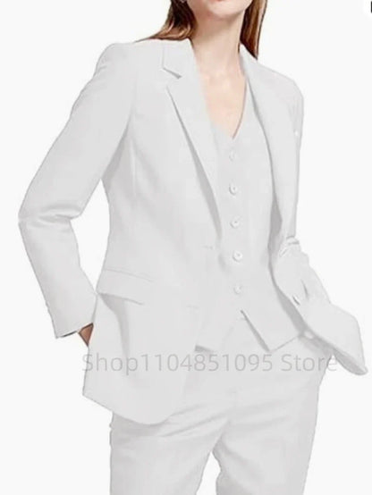Office Ladies Pantsuits Solid Women Business Classic Single Breasted Flared Pants Blazer Vest Pants Three Piece Set Formal Suit