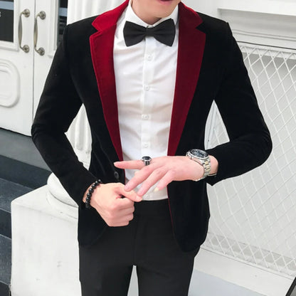 New Fashion Black Velvet Jacket for Men Single Breasted Shaw Lapel Slim Fit Suit Blazer for Prom Party Wedding Business One Coat