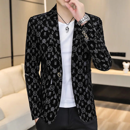 Blazer New Men's Fashion Corduroy Business Gentleman Slim Letter English Style Outdoor Performance Wedding Banquet Casual Blazer
