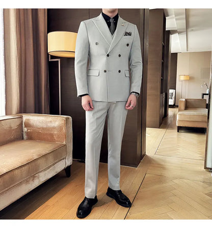 The men's three-piece wedding dress set for the autumn and winter of 2025 is a fashionable, trendy and stylish double-breasted m