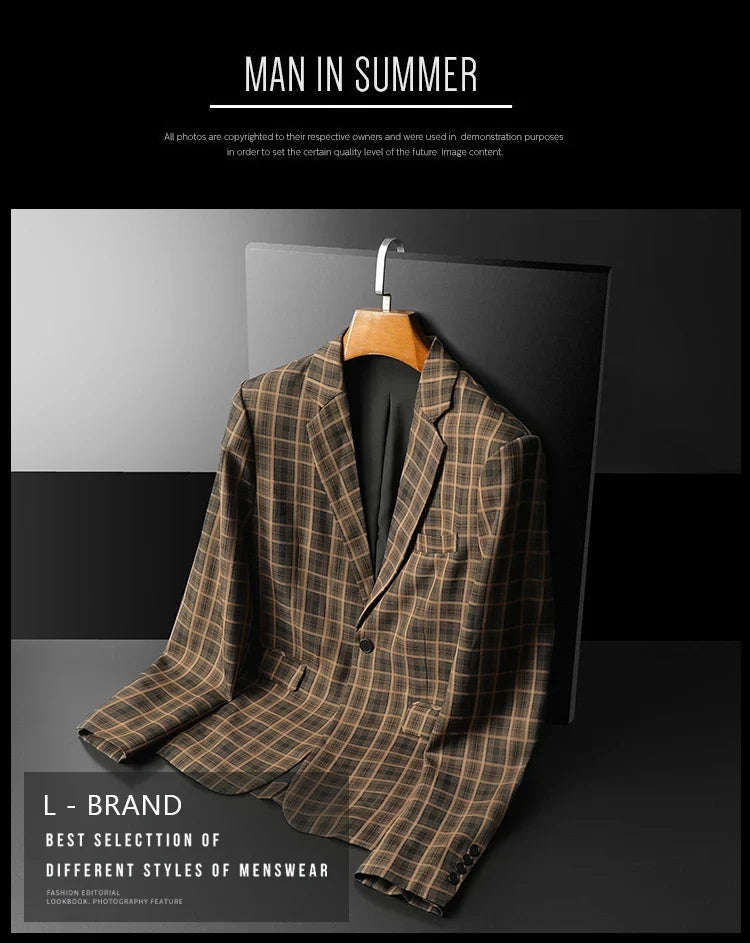 2025 Spring Classic Checkered Suit Jacket Men High End Business Casual Blazers Streetwear Social Wedding Groom Dress Blazer