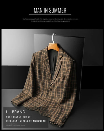 2025 Spring Classic Checkered Suit Jacket Men High End Business Casual Blazers Streetwear Social Wedding Groom Dress Blazer