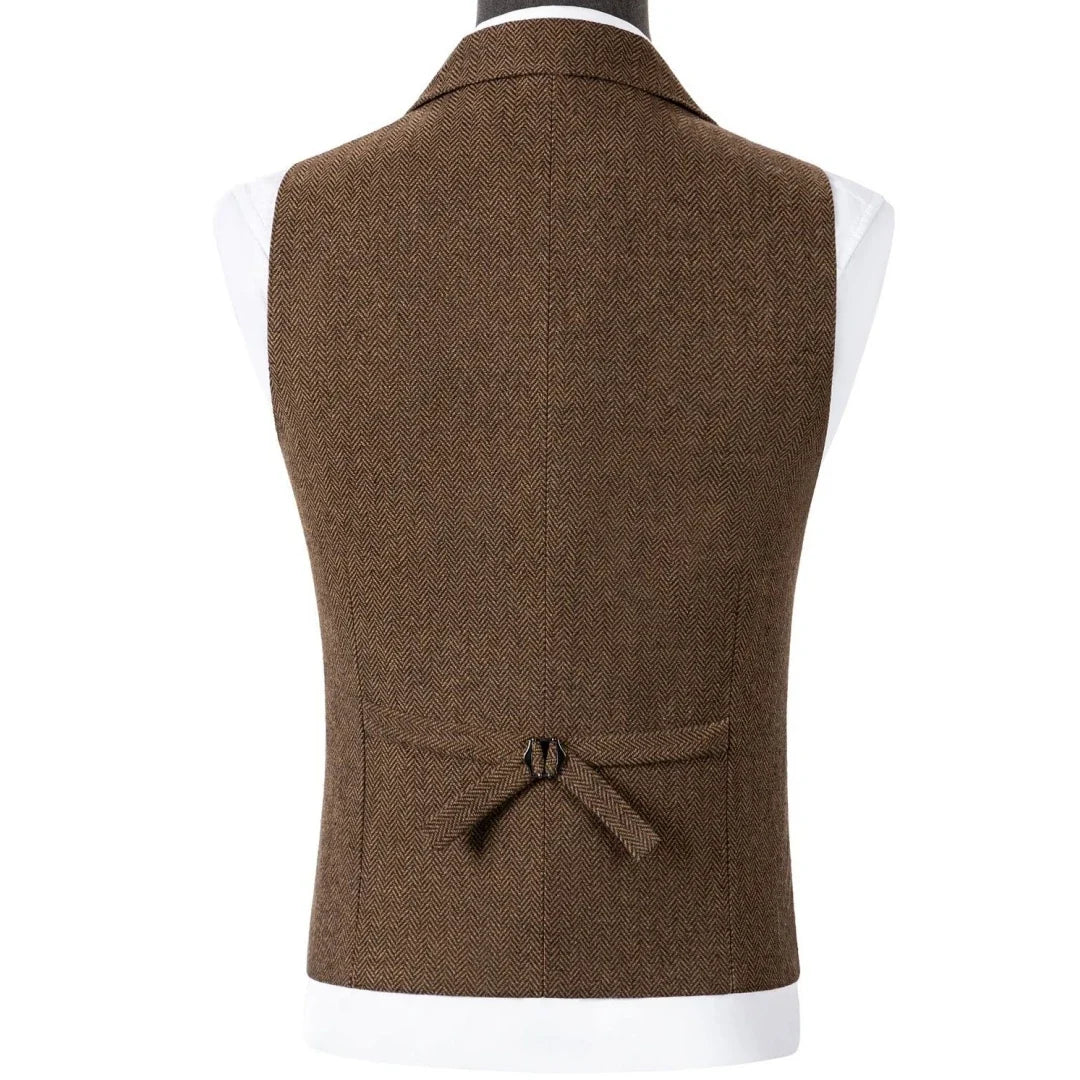 Men Vest Herringbone Lapel Single Breasted Waistcoat for Wedding and Business