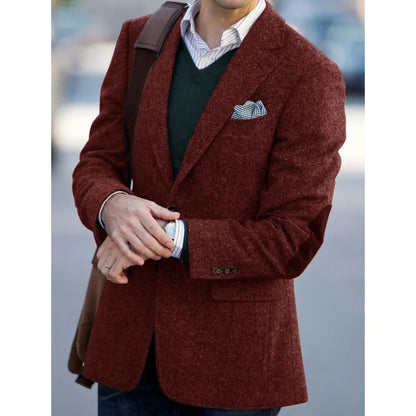 Elegant Mens Suit Jacket Herringbone Single Breasted Elbow Patches Casual Business Fashion Jackets Elegant Comfortable Coat
