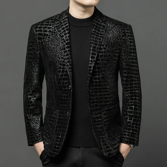 Men's Slim Fit Sheepskin Leather Blazer – Smart Casual Winter Jacket
