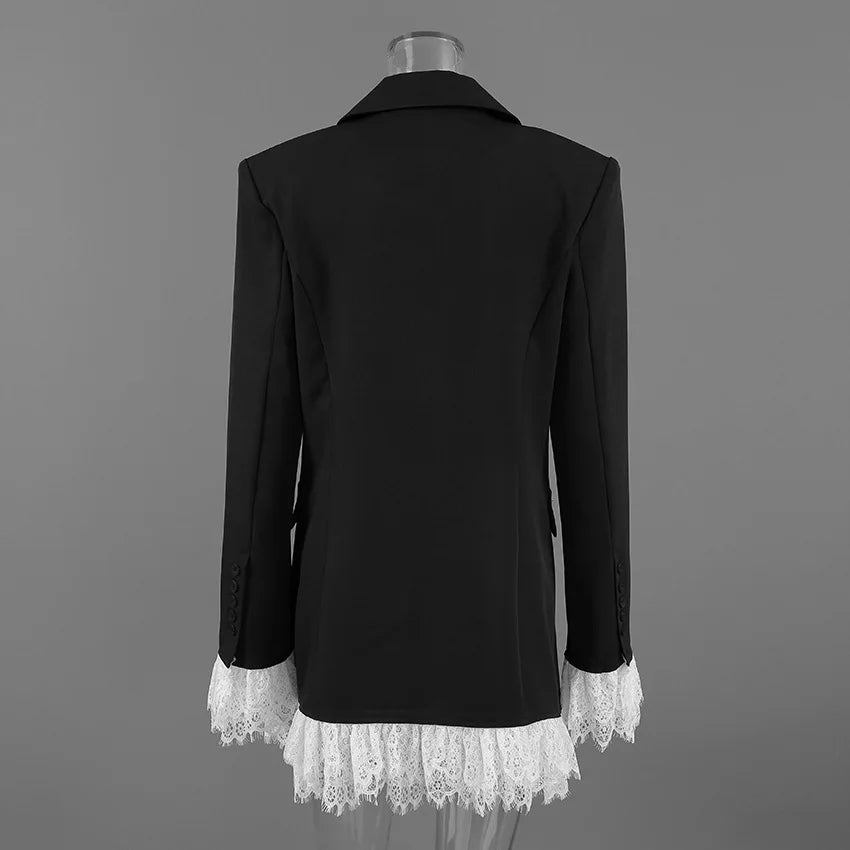 Fall,Winter,European,Clothes,Black suit,Coat,Chic,Sexy,Patchwork,Lace,Pocket,Women,Tops,Long Sleeve,Hot,Jacket,2026,New,6717001
