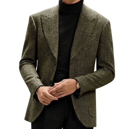 Classic Italian Men's Suit Jacket, Single Breasted, Autumn Winter Retro Warm Suit Men Herringbone Business Casual Men's Clothing